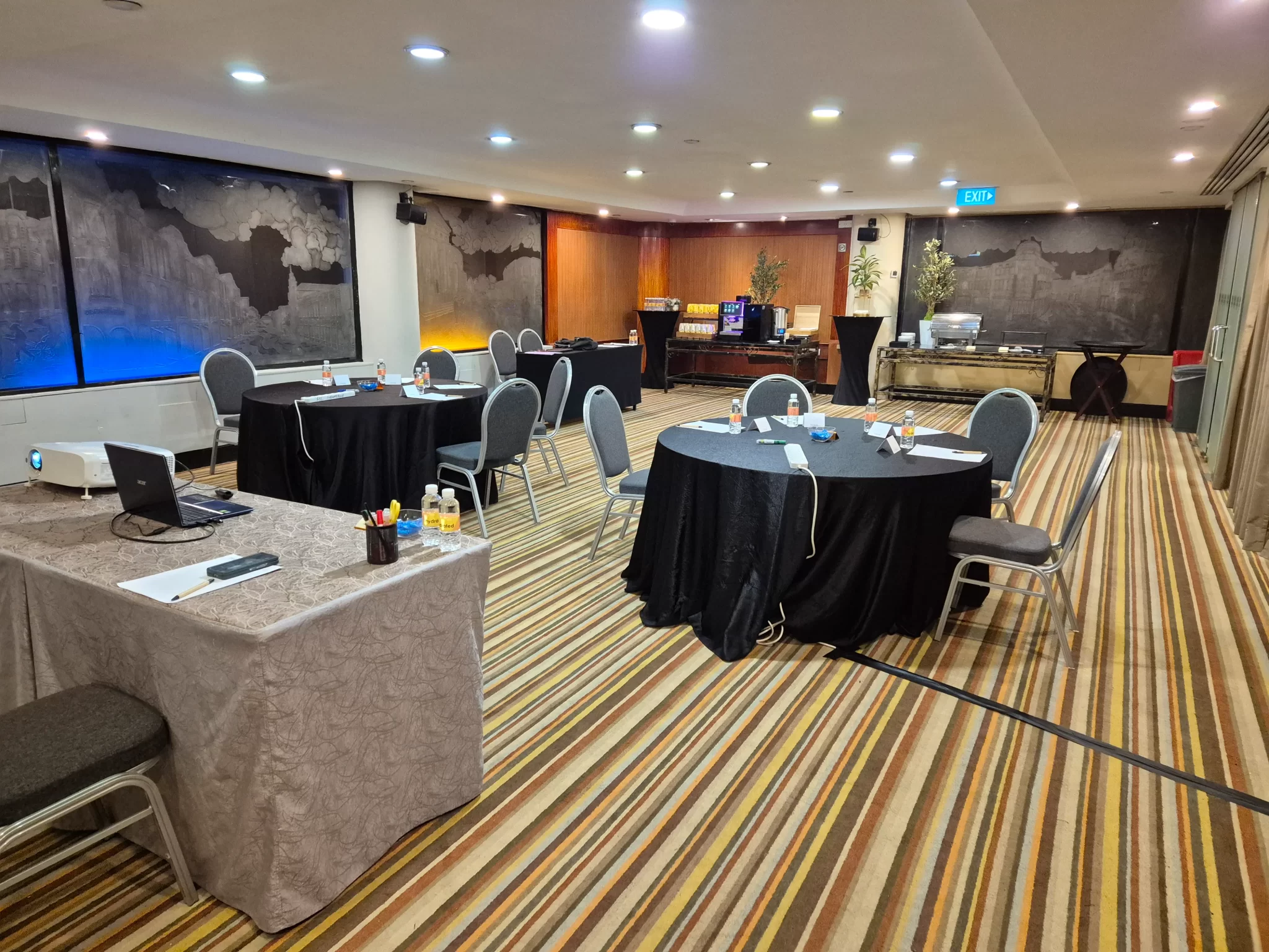 Conference room setup for a business meeting or corporate training session
