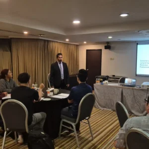 Business training presentation in a conference room