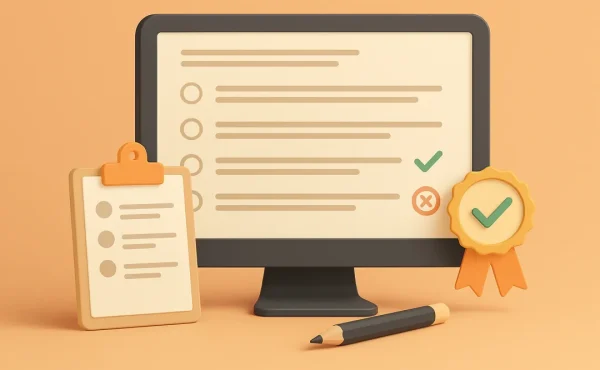 Online assessment checklist and certification illustration